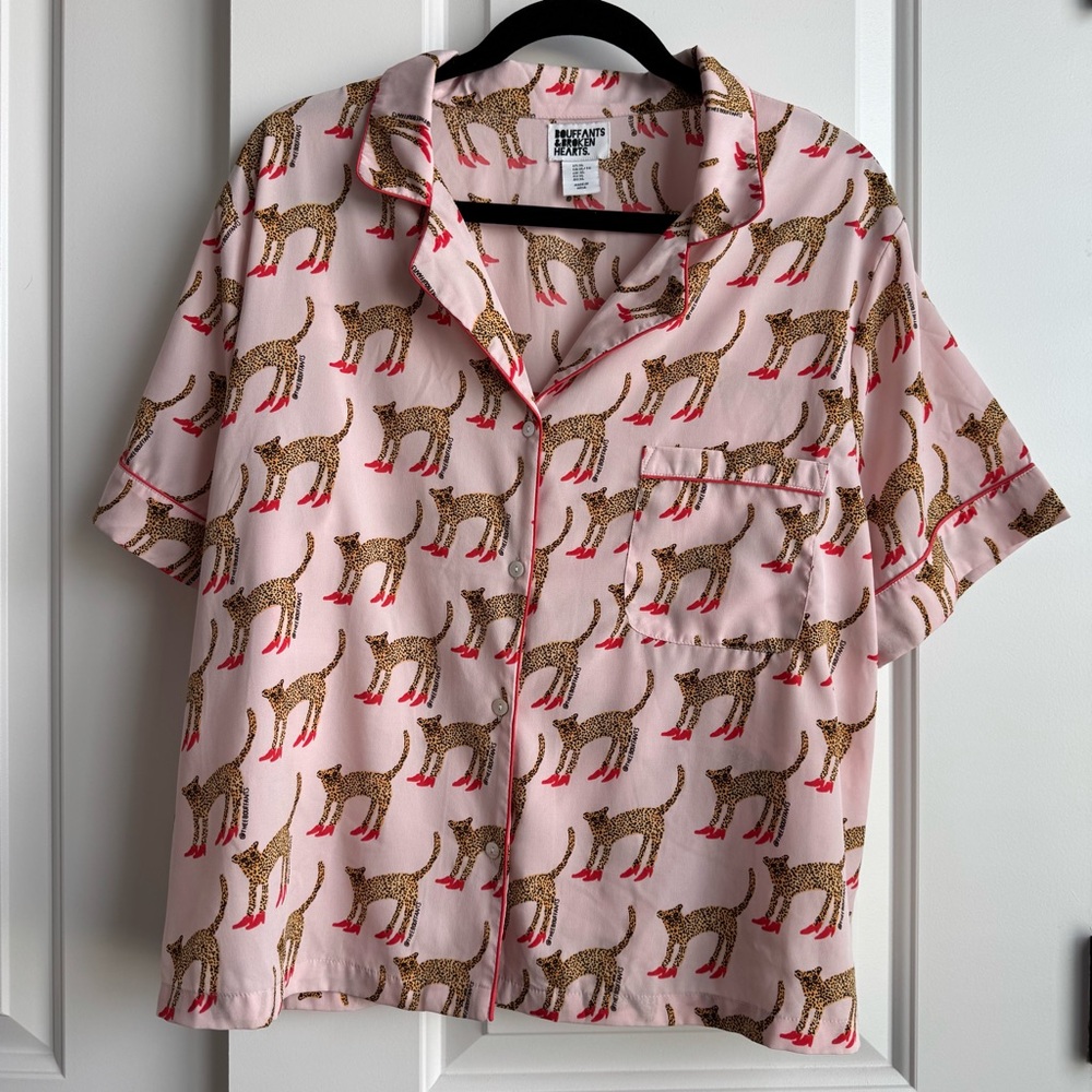 Bouffants & Broken Hearts Leopard in Red Heels PJ Top
